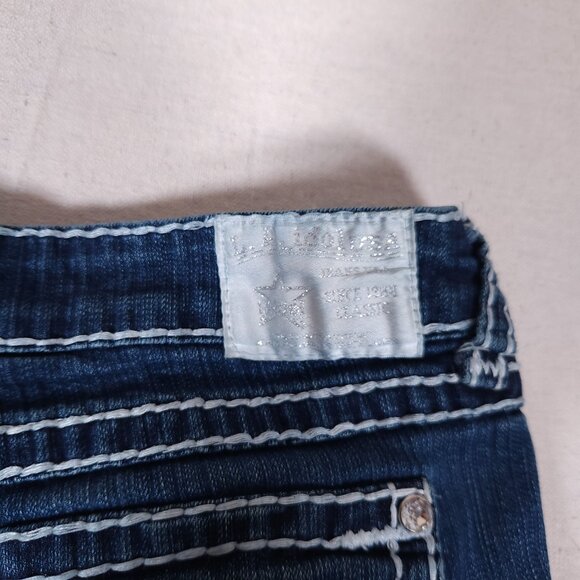 LA Idol USA Denim Shorts Juniors 13 Distressed Cutoff Raw Hem Thick Stitching - Picture 14 of 15
